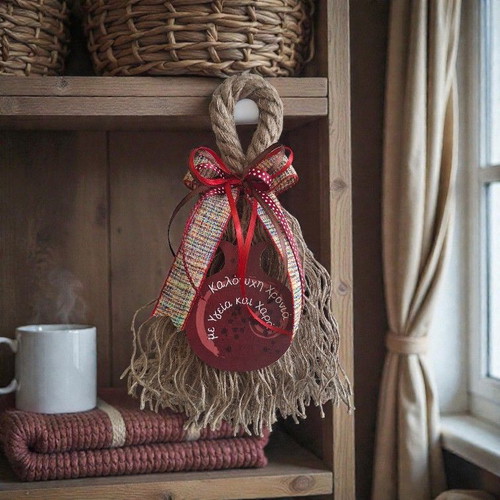 Handmade hanging charm with large wooden pomegranate