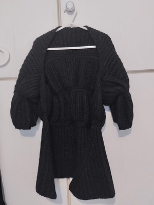 Black bolero-style long jacket like new, fits S/M