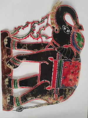 Elephant handmade hammered carved painted leather Thailand used