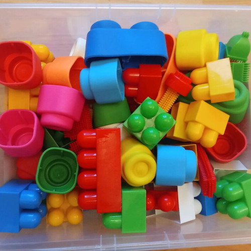 Soft children's blocks used, plastic blocks and plastic wedges