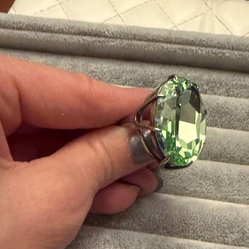 Silver ring with multicolor and green Swarovski stone new