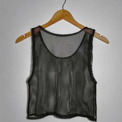 Sleeveless mesh blouse used, black, size XS/S