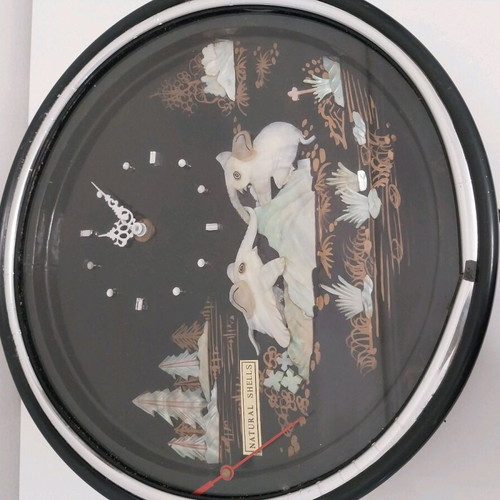 Chinese wall clock with natural shell art, vintage