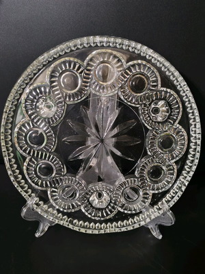 Vintage glass cake stand with three feet like new