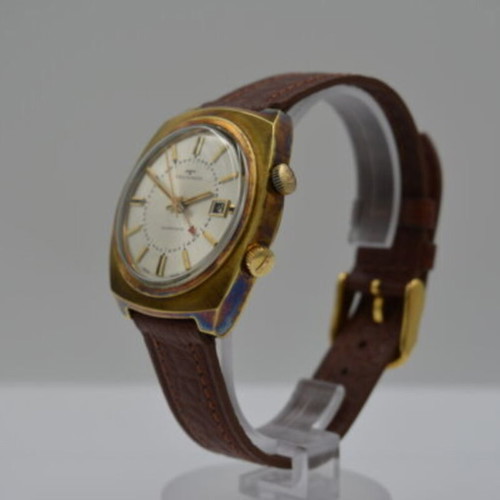 Technos Alarmdate men's automatic watch 36mm with leather strap