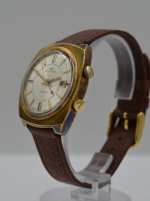 Technos Alarmdate men's automatic watch 36mm with leather strap