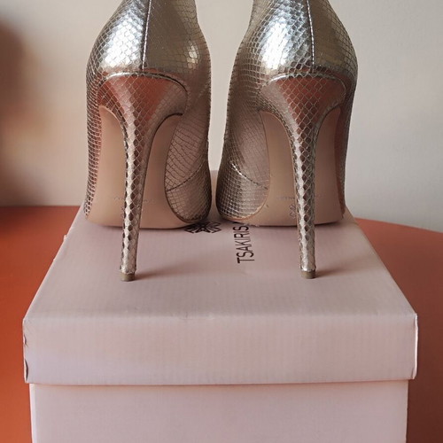 Tsakiris Mallas gold snake print leather pumps size 41 used, 12cm heel