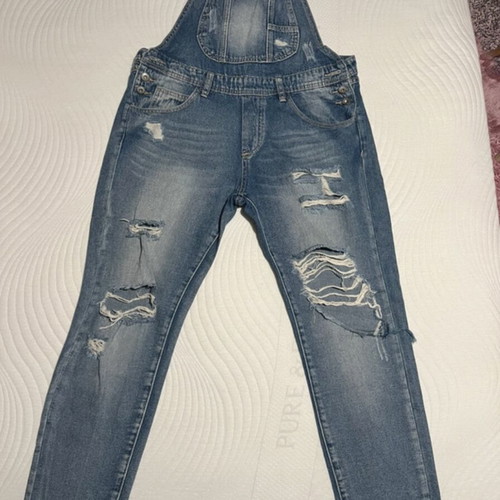 Denim salopette like new with knee rips, size L
