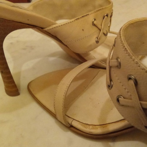 Chiotis leather sandals used, size 37, beige-white