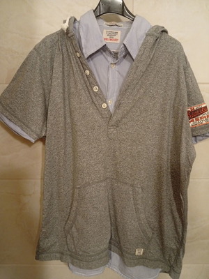 Scotch & Soda shirt with buttons and hood XL used, gray and blue