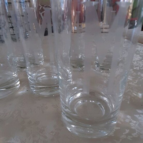 Glasses with carved monogram used, set of 8 pieces