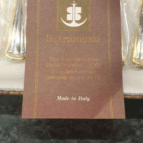 Scaramuzzi Inox 18/10 dessert spoons with gold detail like new, set of 6