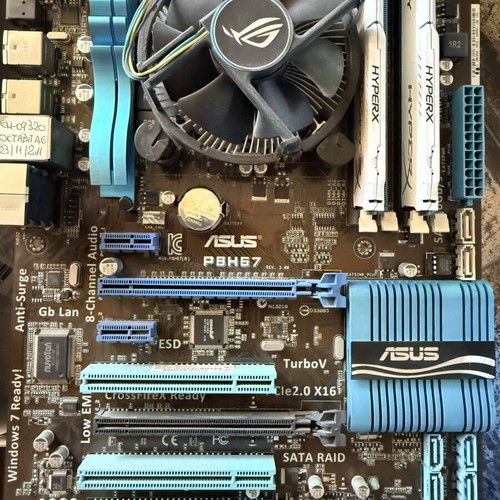 Asus P8H67 motherboards with Intel i5-2500 processors and 16GB DDR3 HyperX RAM used