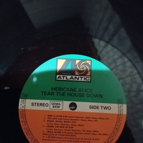 Hericane Alice Tear The House Down vinyl like new, rock 1990 rare edition Europe
