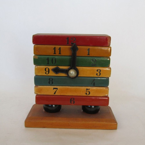 Kouvalias vintage wooden educational clock toy 1970s used
