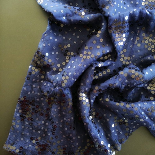 Vintage silk maxi skirt Santacroce blue with sequins new