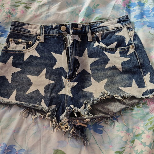 Jean high-waisted shorts like new, 100% cotton, white and blue