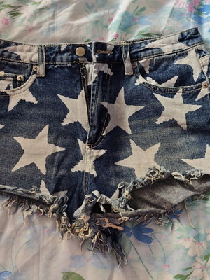 Jean high-waisted shorts like new, 100% cotton, white and blue