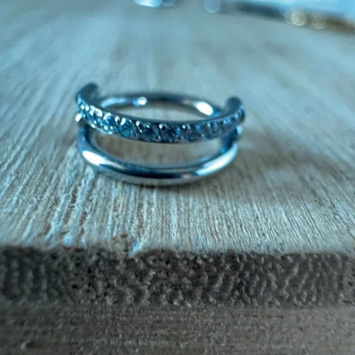 Piercing septum earring with sparkling stones, silver tone