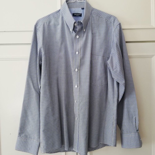 Secolo men's shirt used, long sleeve, size 41, blue-white-black check