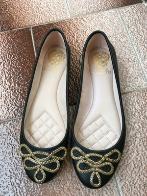 Vince Camuto leather ballet flats new, black with gold detail, size 37
