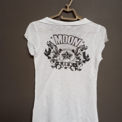 Blanco T-shirt with rhinestones, Moon Life design