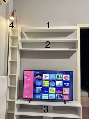 Furniture composition with shelves and TV table like new