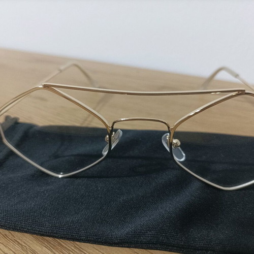 Sunglasses with polygonal transparent lens new, gold