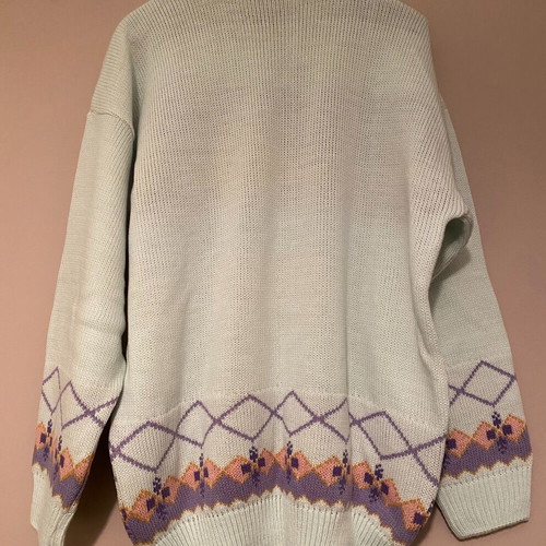Coveri wool sweater new with purple and salmon designs