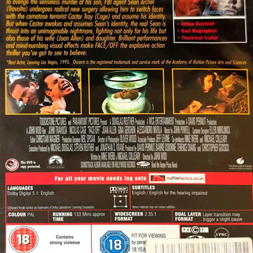Face/Off DVD action thriller movie with John Travolta and Nicolas Cage, sealed