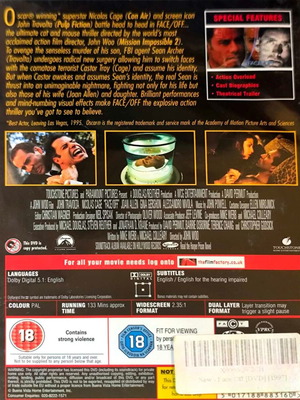 Face/Off DVD action thriller movie with John Travolta and Nicolas Cage, sealed