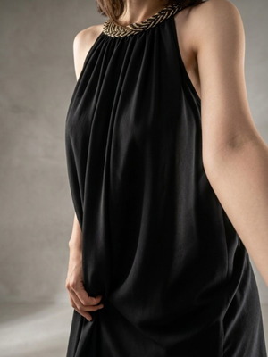 Halter Neck Dress new, black with gold detail