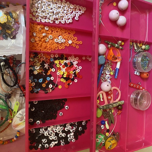 Multi-Tier Bead Craft Storage Box used, pink