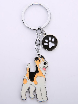 Fox Terrier dog keychain new metal with paw