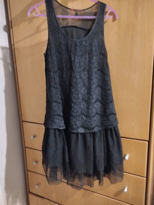 Midi dress black lace tulle used, summer