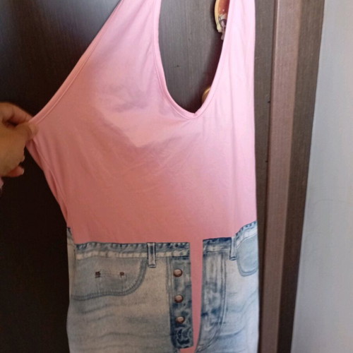 Dress Mini Pink With Jeans Print New