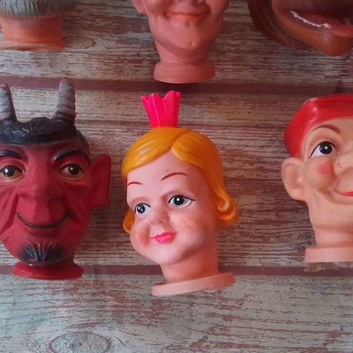 Vintage glove puppet faces used, pack of 6