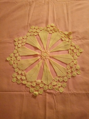 Knitted doily used with 10 shaped leaves, beige color