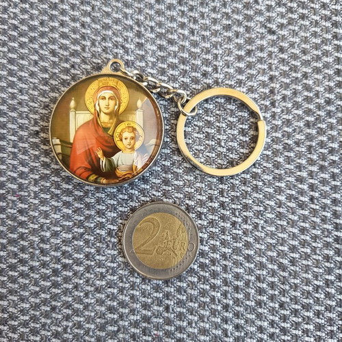 Double-sided keychain with Saint Nektarios and Panagia Silivrianis images, new