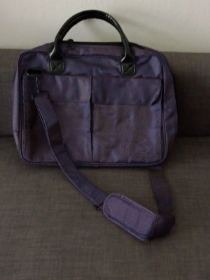 Polo laptop bag used, purple iridescent, hand and shoulder strap