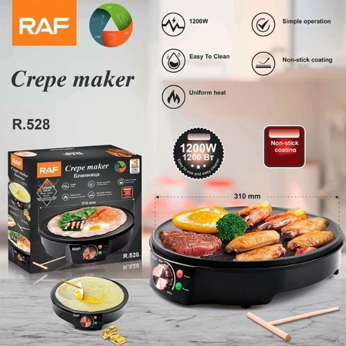 RAF Crepe Maker 1200W R.528 new with wooden spreader and spatula