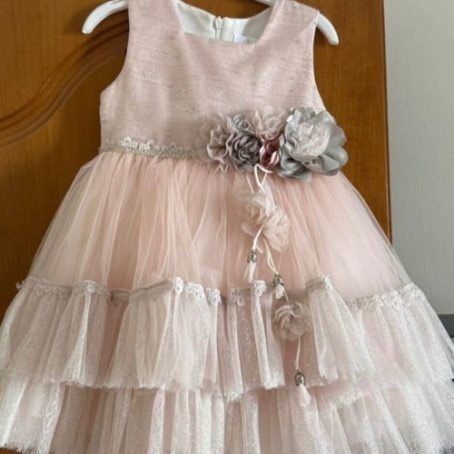 Alice baptism dress like new, gray and pink, size 98 cm