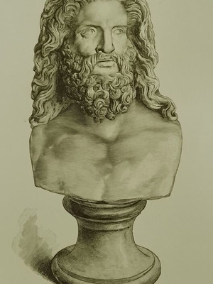 Λιθογραφία 1880 προτομή Δία, 26,5x19 εκ.