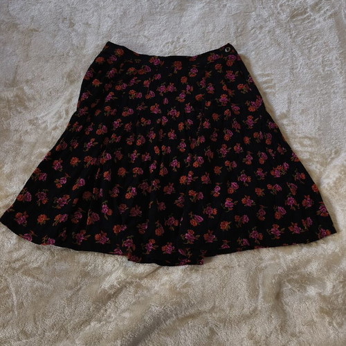 Vintage floral skirt SK & Company size 12 used, black with pink and orange flowers