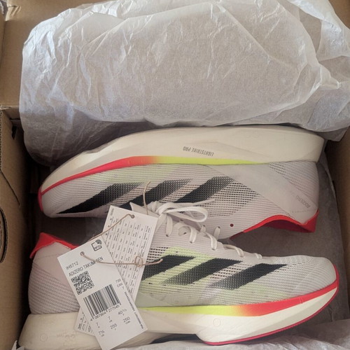 Adidas Adizero Takumi Sen 10 running shoes, white black lucid red