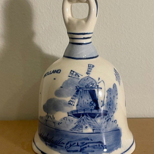 Vintage Delft Blue Bell Handpainted Porcelain with Windmill