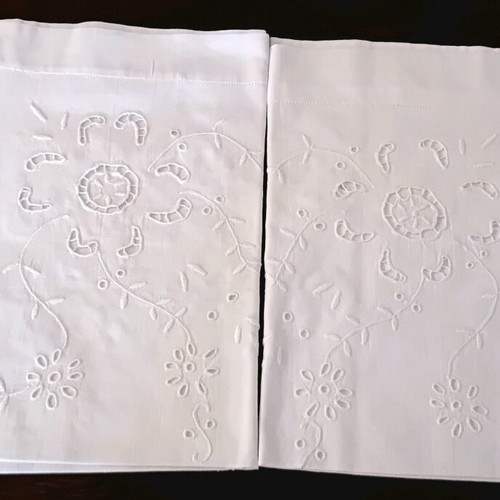 Set of two table runners with handmade cutwork embroidery like new