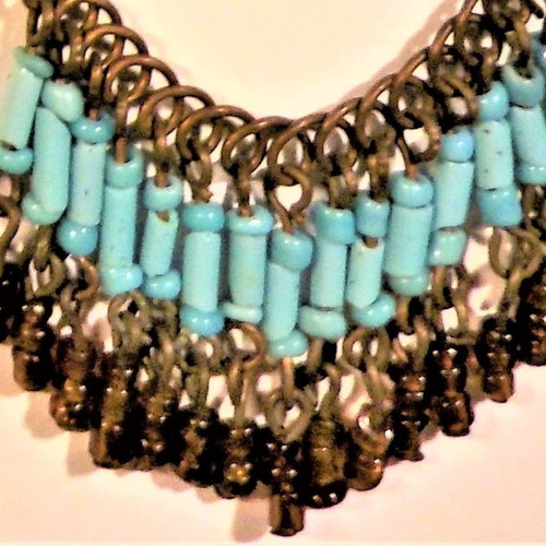 Long earrings with blue and brown beads, 12cm length