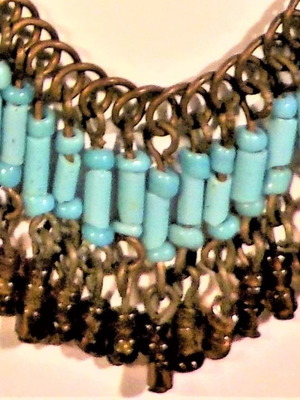 Long earrings with blue and brown beads, 12cm length