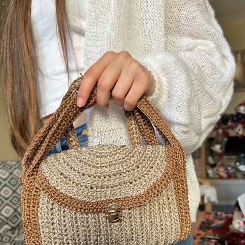 Handmade hand and shoulder bag made to order, beige and gold